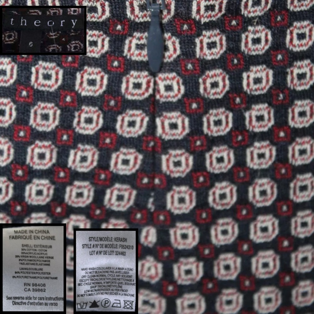 Theory Red/Blk Geometric Print A-Line/Pencil Skirt - image 4